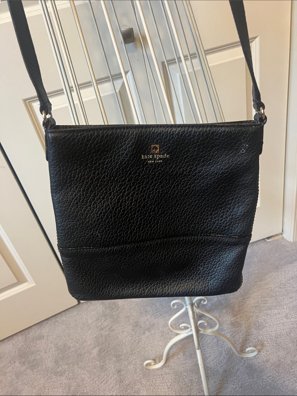 kate spade Black Pebbled Leather Crossbody with Gold Logo